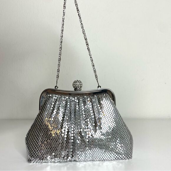 COPY - KATE LANDRY silver metallic mesh rhinestone evening purse formal event - Picture 2 of 15